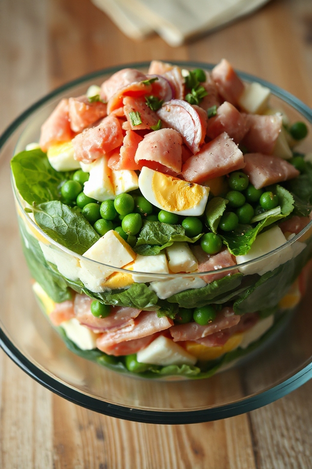colorful layered spinach salad